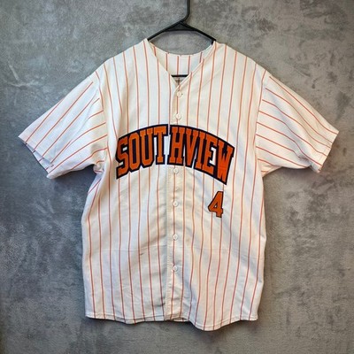 Southview Baseball Jersey Mens Medium White Orange Pinstripe Number 4 Button Up