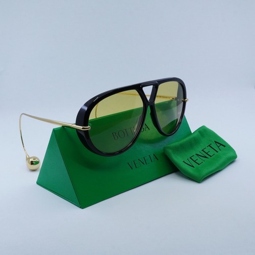 Pre-owned Bottega Veneta Bv1273s 003 Black And Gold/yellow 63-12-180 Sunglasses