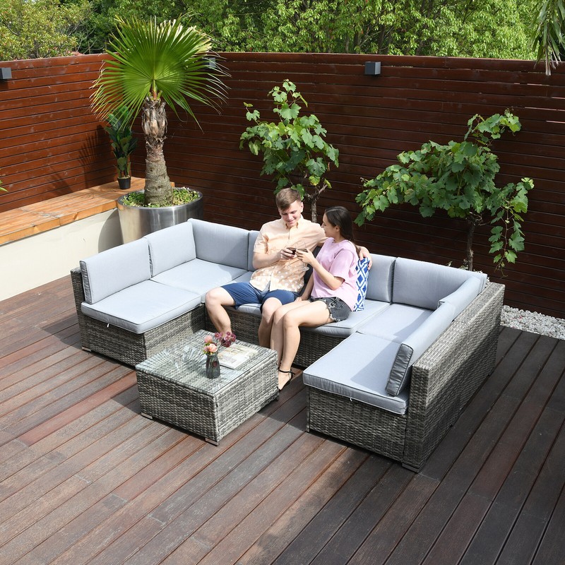 7PCS Patio Rattan Sofa Set Outdoor Wicker Sectional Furniture couch Table