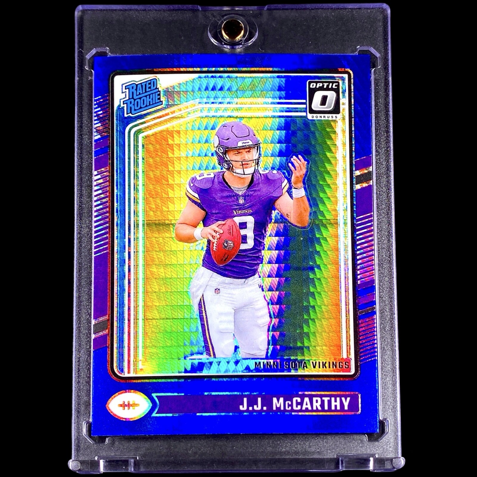 JJ McCarthy RARE ROOKIE RC BLUE REFRACTOR CARD SP INVESTMENT VIKINGS w/HOLDER
