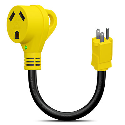 15 Amp Male - 30 Amp Female Dogbone Adapter RV Electrical Converter Cord Pigtail