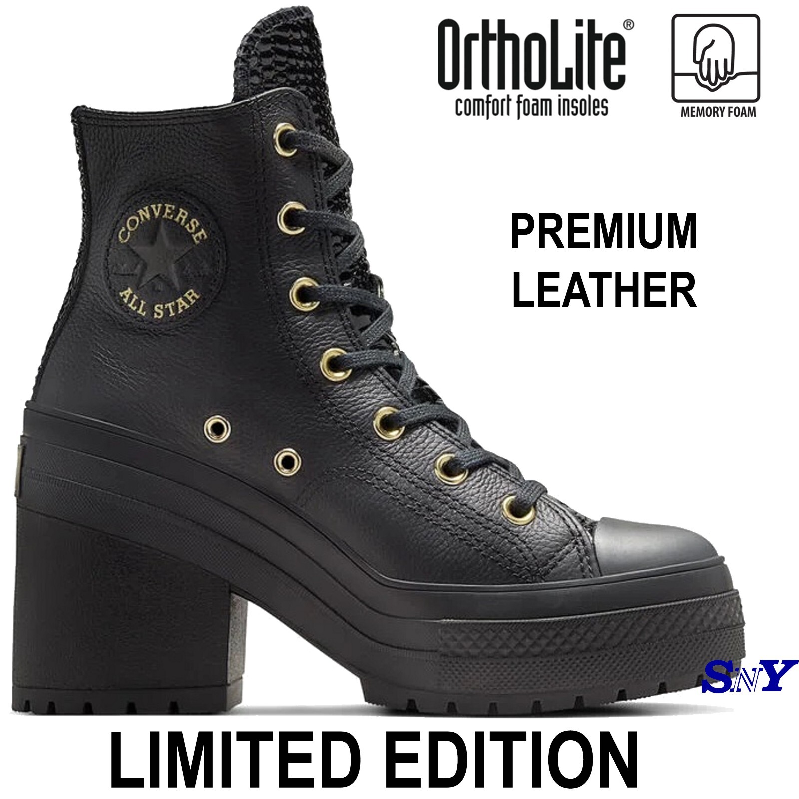 Pre-owned Converse Women's Chuck 70 De Luxe Heel Premium Black Leather Ortholite Insole