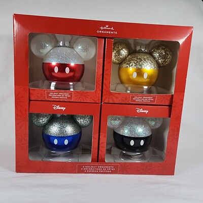 Disney Mickey Mouse Ears Icon Christmas Ornaments Set Of 4 NIB Costco 