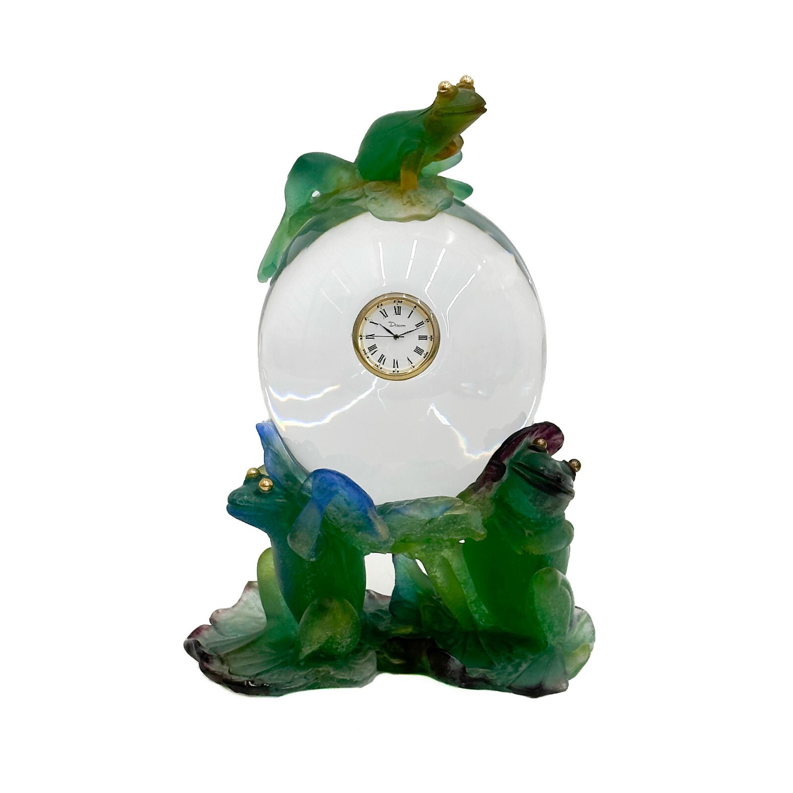Daum France Pate de Verre Art Glass Horloge Grenouilles Frog