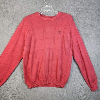 IZOD Mens XL Red Grid Textured Knit Crewneck Sweater 100% Cotton Pullover Logo