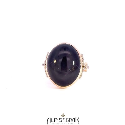 Alp Sagnak 18K Yellow Gold Ring Diamonds Moonstone