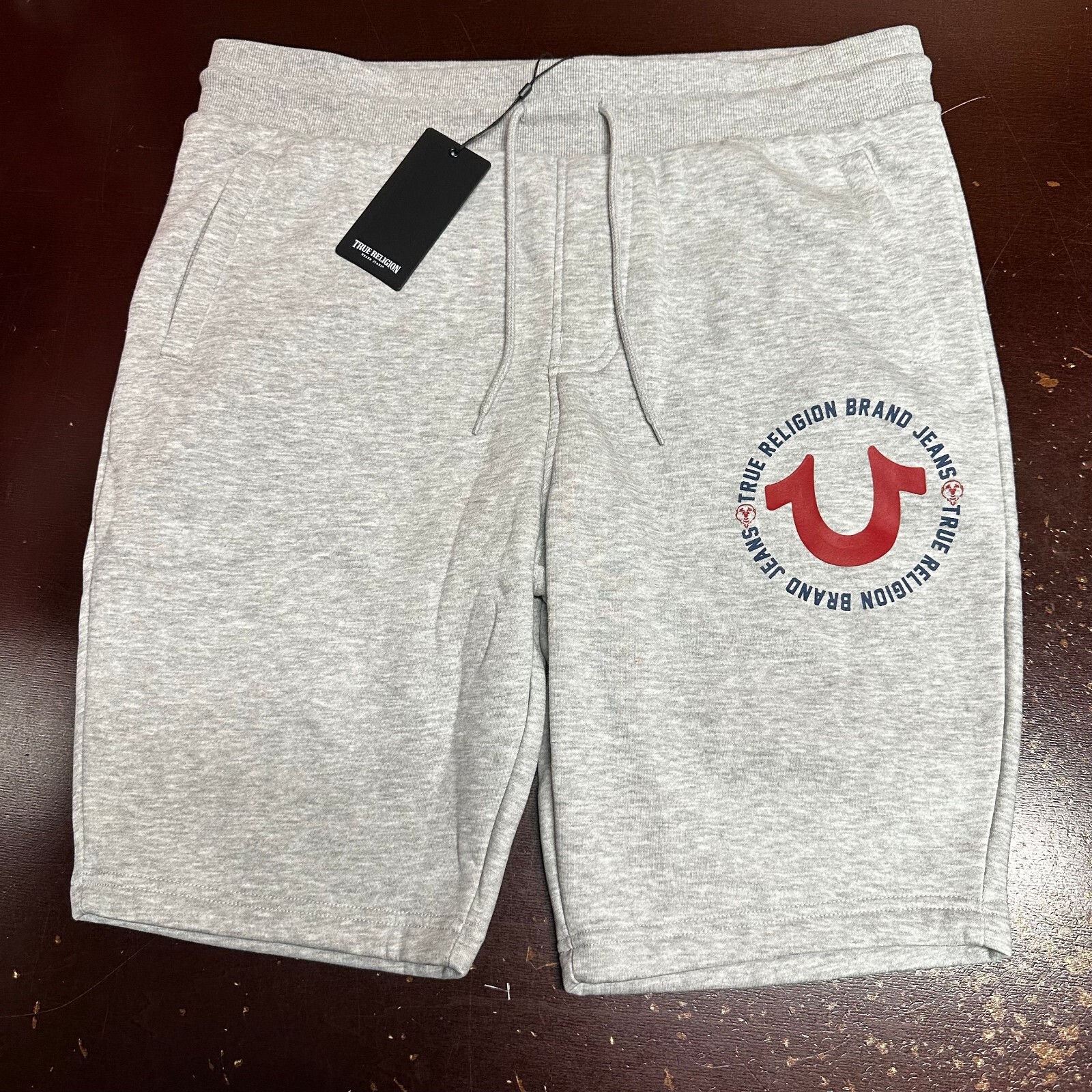 True Religion Mens Gray Heather Big TR Drawstring Fleece Sweat Shorts Size  XL | eBay UK