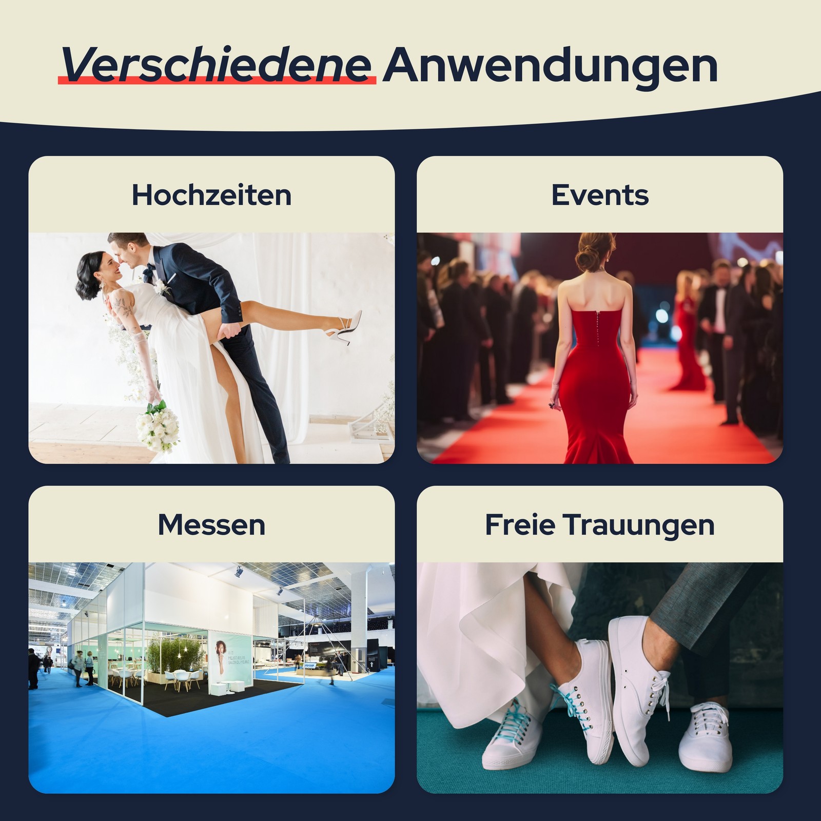 Hochzeitsteppich Rips DUBLIN Beige Messeteppich B1 Eventteppich