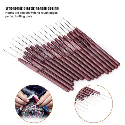 Plastic Handle Ultra fine Lace Crochet Hook Set Stainless Steel Knitting Needle