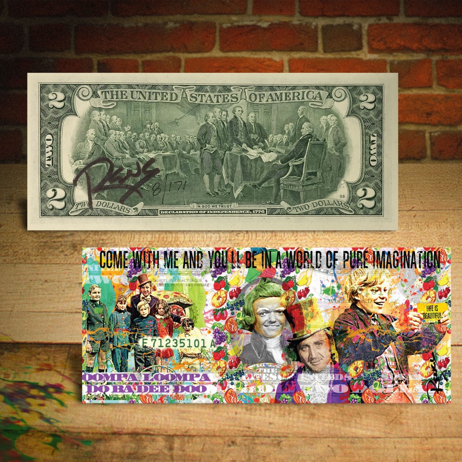 WILLY WONKA $2 US Bill - SIGNED by RENCY - Numbered of 171 - Pure Imagination 