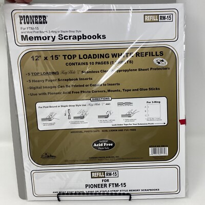 Pioneer 12 x 15 White Memory Book Refill Pages 5 Sheets RW-15 for FTM-15 New