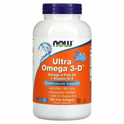 Now Foods Ultra Omega 3-D 600 EPA 300 DHA 180 Softgels Гарантированное качество GMP