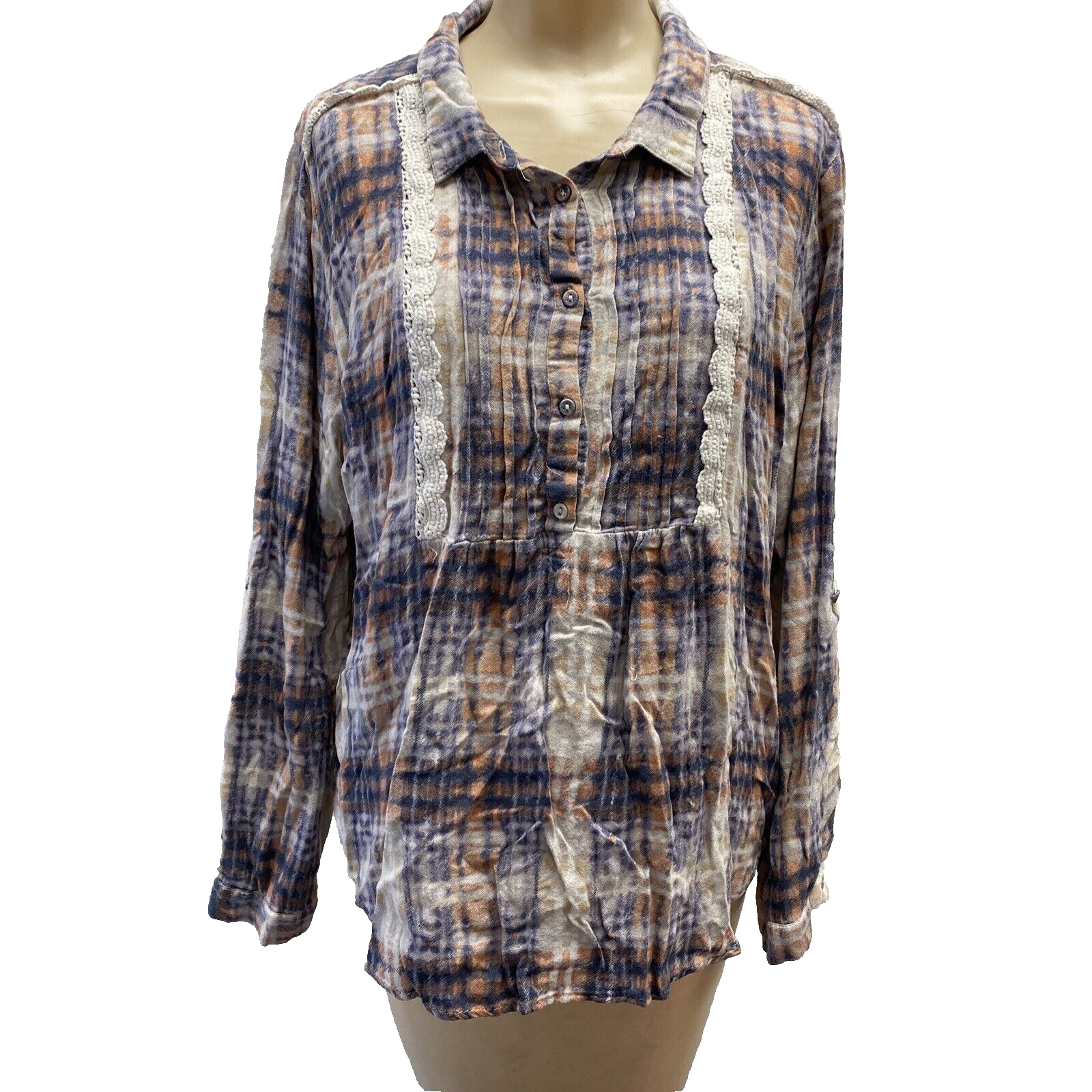 American Rag Cie Blouse XXL top rayon popover plaid tie dye