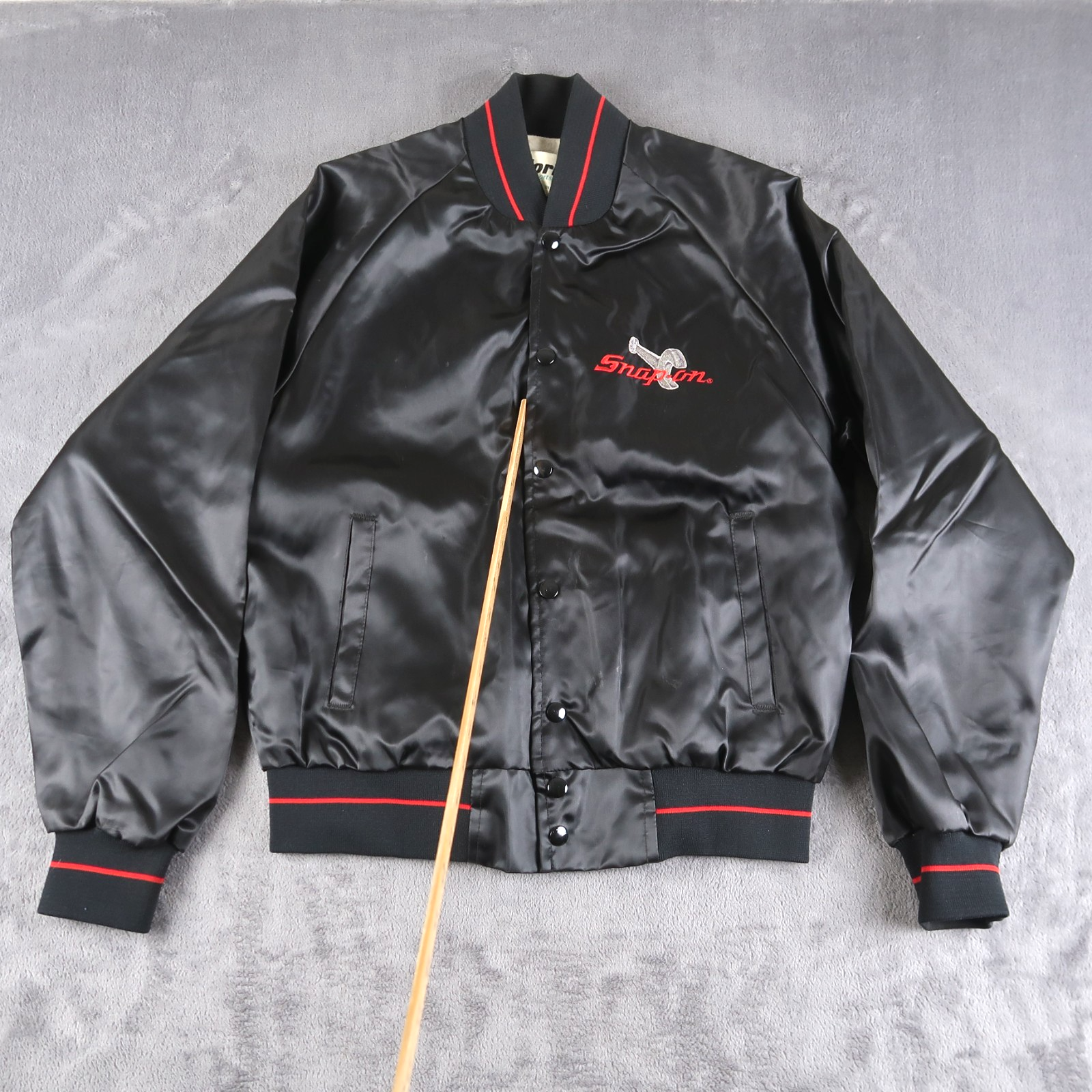Vintage 80s Snap-On Tools Satin Jacket S Horizon Black Embroidered