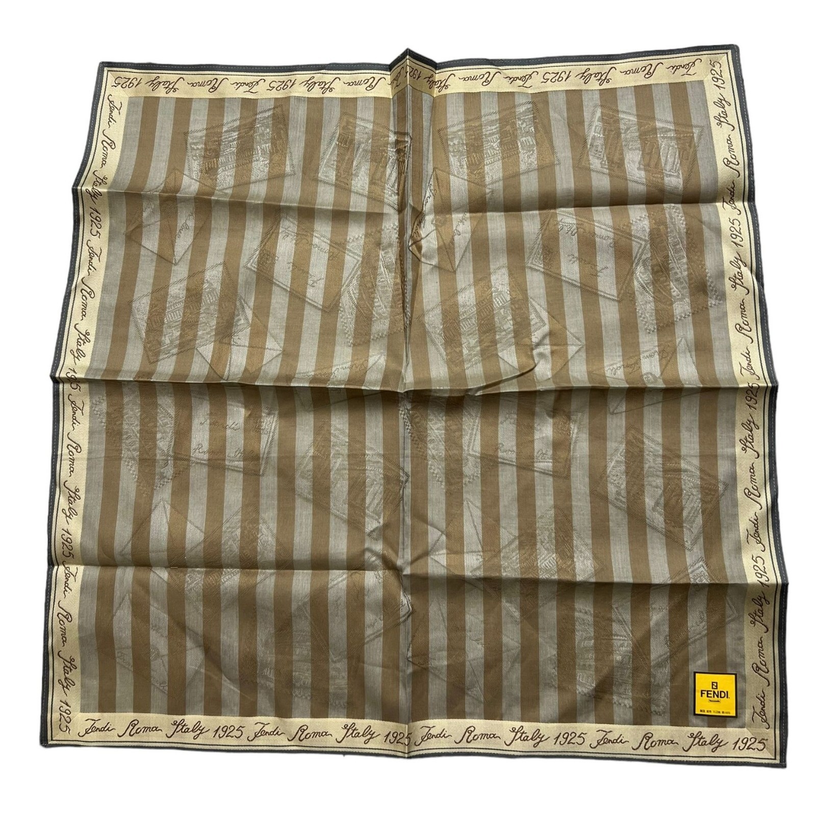 【希少品】FENDI フェンディ　スカーフ　1925 ペカンストライプ　シルク 希少品】FENDI フェンディ スカーフ 1925 ペカンストライプ シルク