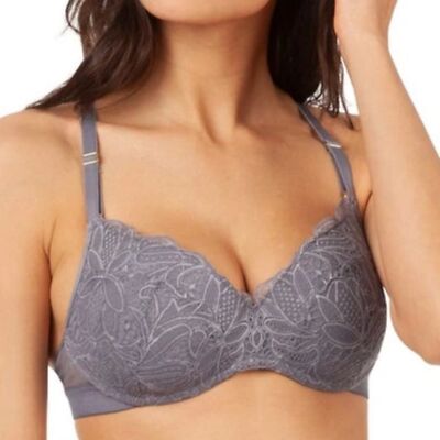 NWT Lively The Lace No Wire Push-Up Bra in Smoke Grey Women's Size 34C