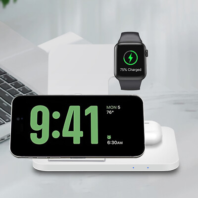 15W Foldable Wireless Charger 3in1 Stand For Apple Watch Ultra2 iPhone 15 AirPod