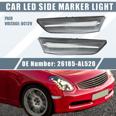 Pair LED Side Marker White Light 26185-AL520 for Infiniti G35 03-06 Clear Lens