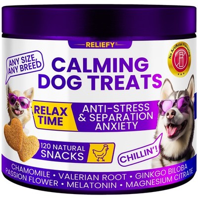 Calming Dog Treats 120 Chews – Relax & Stress Support – Any Size & Breed
