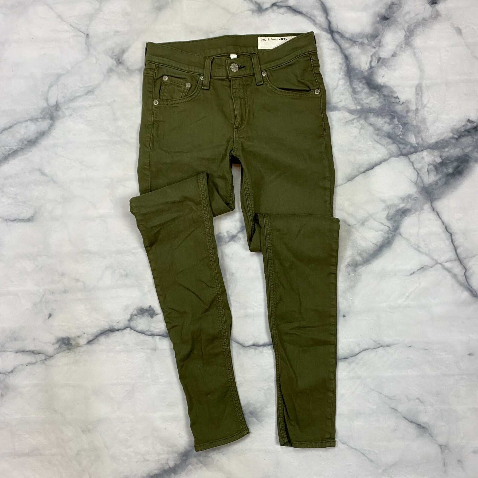 Rag & Bone Skinny Jeans Size 25 Dist Army Green Stretch Rag & Bone Skinny Jeans Size 25 Dist Army Green Stretch