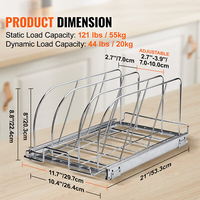 VEVOR 12" Pot and Pan Rack Pull Out Expandable Under Cabinet Organzier