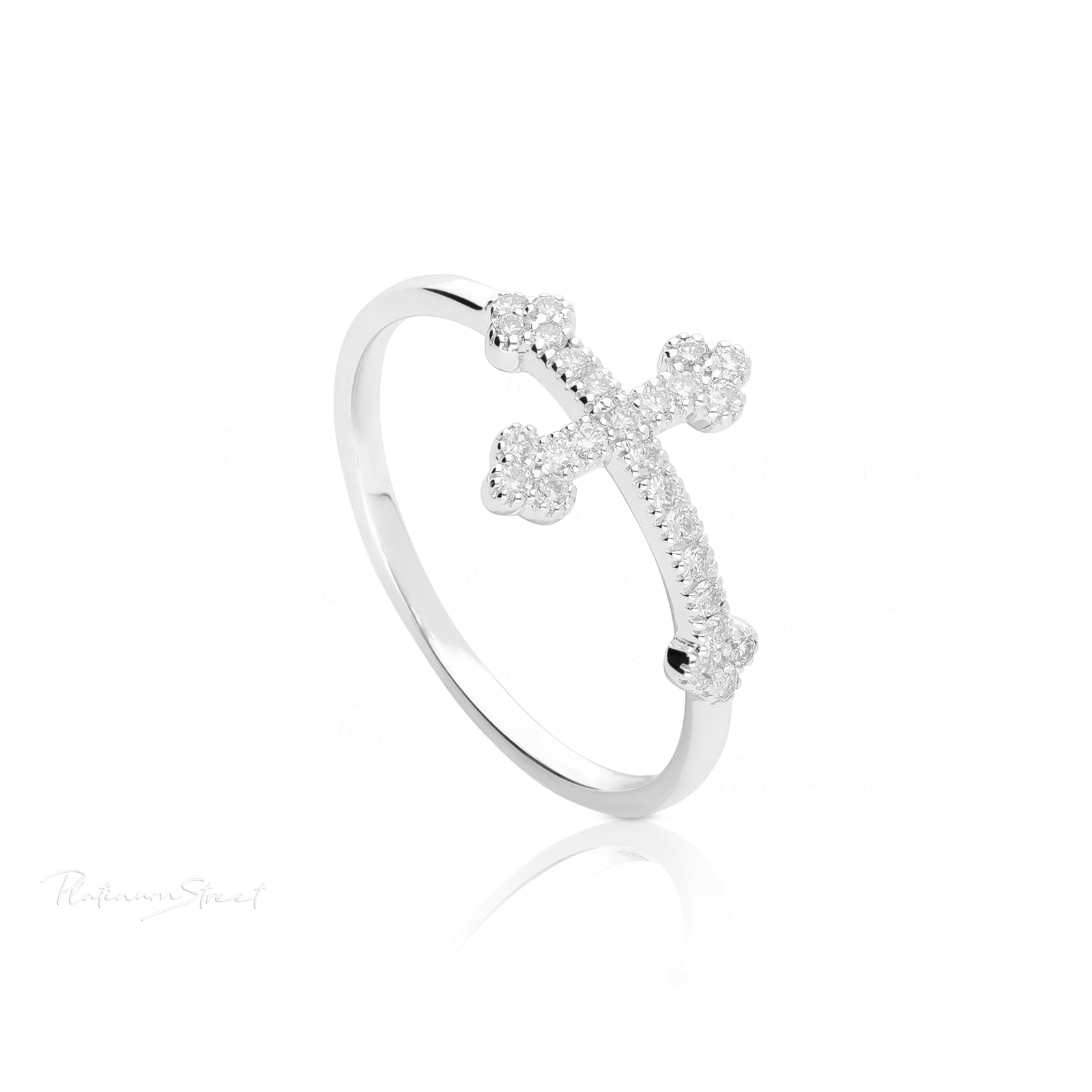 950 Platinum 0.18 Ct Natural Diamond Unique Cross Design Ring-Limited Holiday