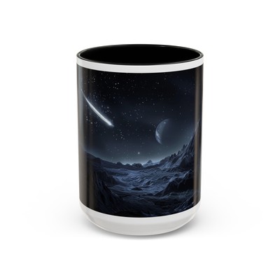 Asteroid Comet Flying Across Night time sky line white colored Accent Coffee Mug