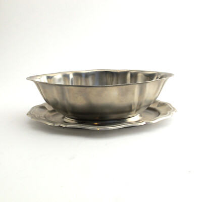 Letang & Remy Stainless Gravy Boat Attached Underplate VTG Inox France No Mono