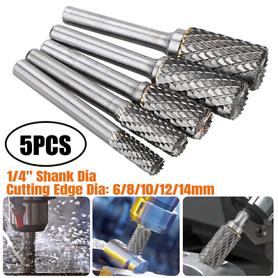 5Pcs 1/4'' Tungsten Carbide Burr Die Grinder Shank Set 6-14mm Rotary Drill Bits