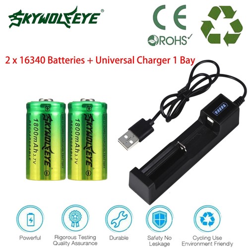 16340 Battery 3.7v 1800mAH Rechargeable Li-ion Lithium Battery CR123A +Charger
