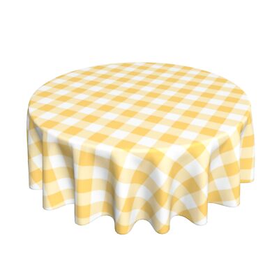 Yellow and White Buffalo Plaid Check Gingham Tablecloth - Round 70" Polyester...