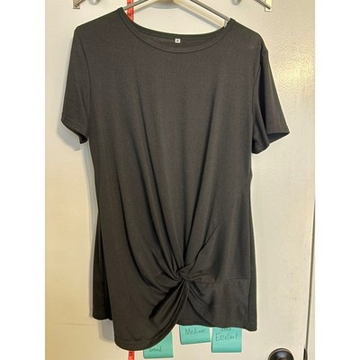 Unbranded Women Black Front Knot Short Sleeve Crewneck Tunic Top Medium