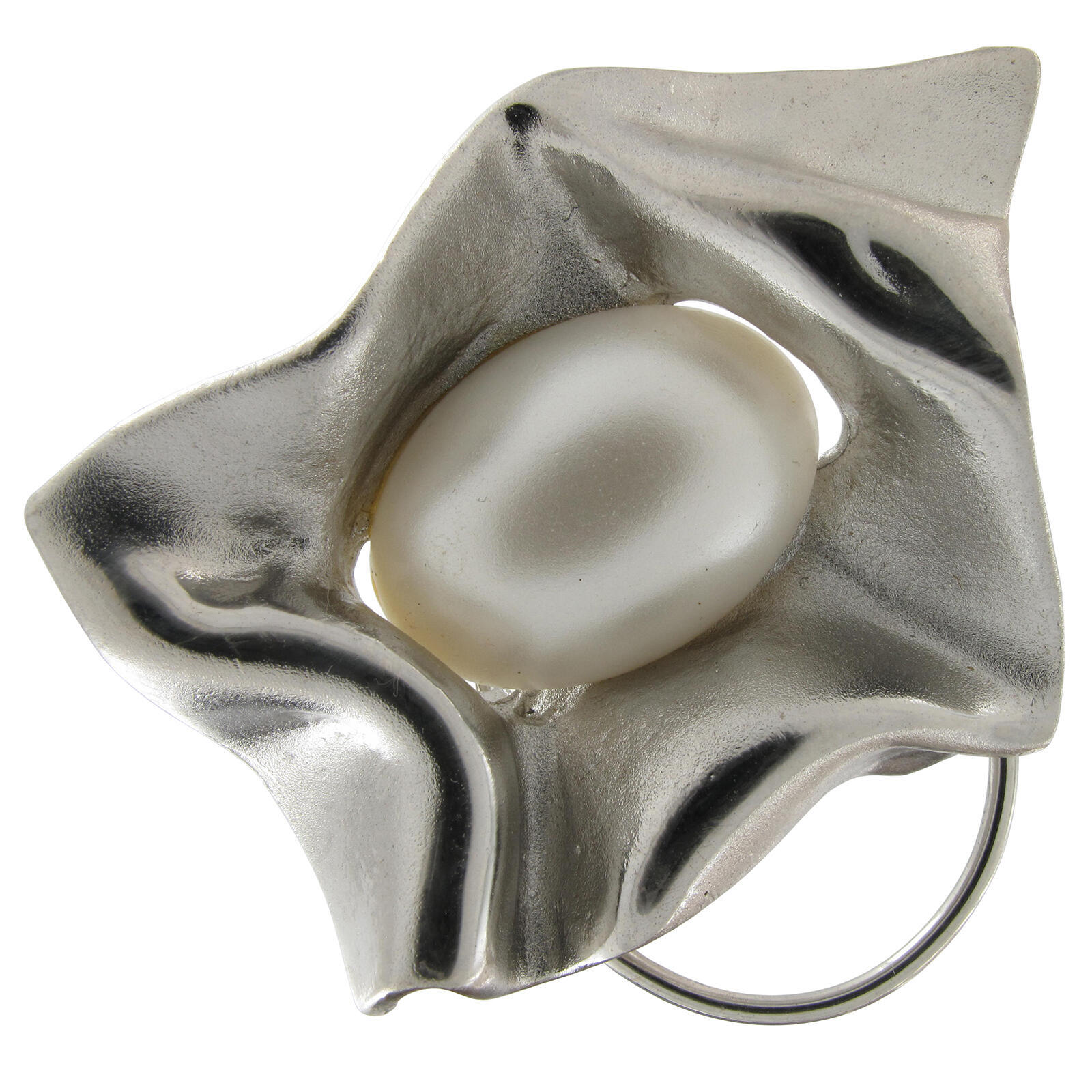 Tivoli 1980s Faux Pearl Silver Tone Scarf Clip Ring