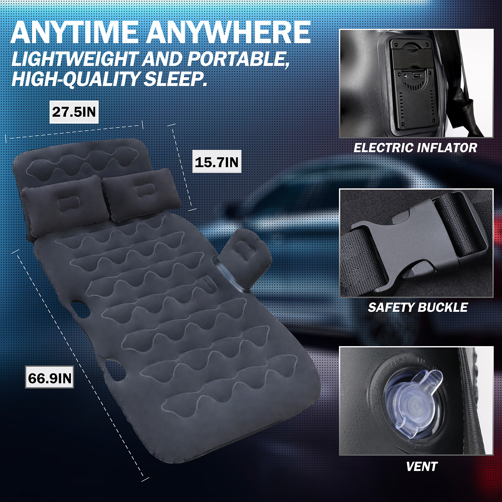 Inflatable Car Travel Air Mattress Thickened Flocking &PVC Camping Bed Universal