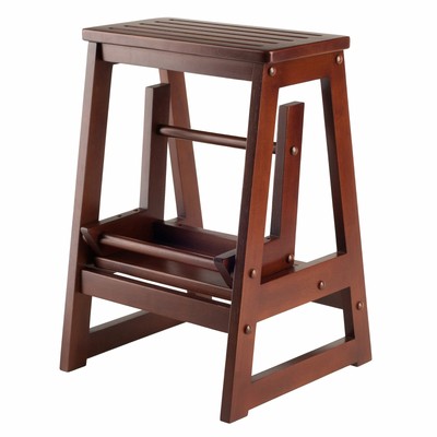 Step Stool Antique Walnut Wood Winsome Folding Kitchen Chair Ladder Solid Bench