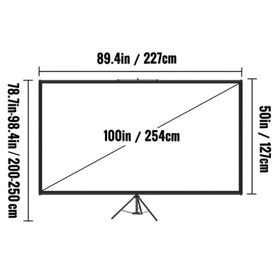 VEVOR Tripod Projector Screen with Stand 100inch 4K HD 16:9 Home Cinema Portable