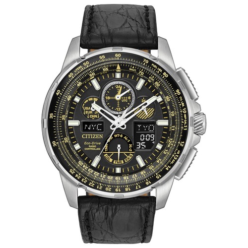 Pre-owned Citizen Eco-drive Men's ​promaster Skyhawk A-t Black Leather Watch Jy8057-01e