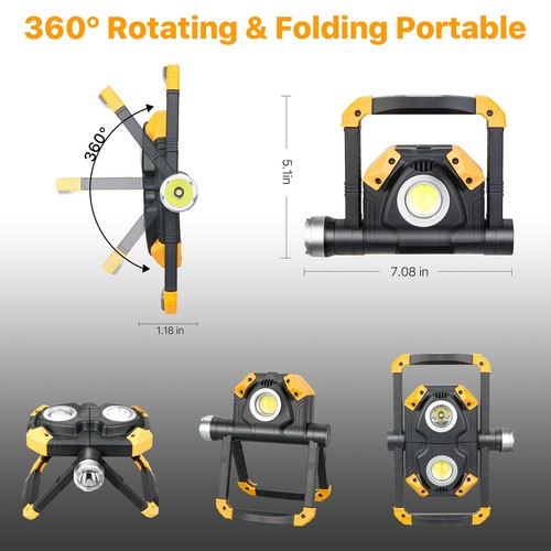 Waterproof Rechargeable Work Lights 360° Rotating Stand COB Flood Camp Light