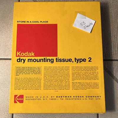 Vintage Kodak Dry Mounting Tissue type 2, 8 x 10 In.  Open Box 53 Sheets