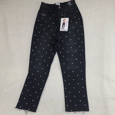 Simple Society Jeans Womens 1/25 Black Straight Super High Rise Button Fly NWT