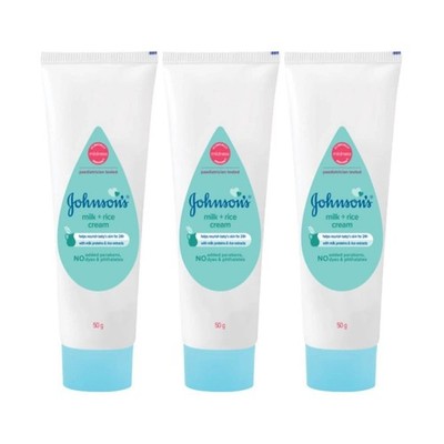 Johnson's Baby Milk + Rice Cream Gentle Moisturizer for Soft Baby Skin 50g X 3