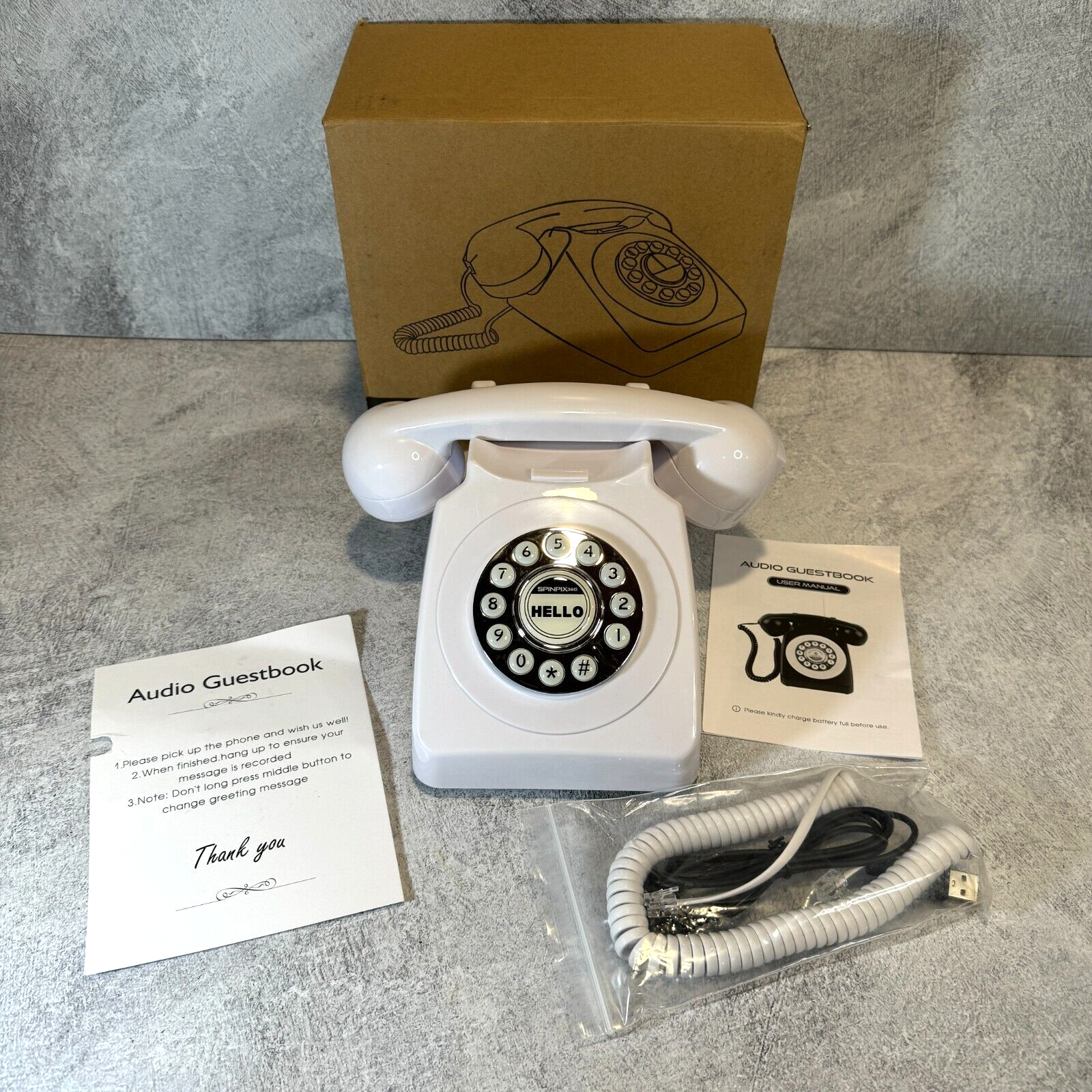 Spinpix360 Wedding Day Audio Guest Book Telephone Record Voice Messages, White
