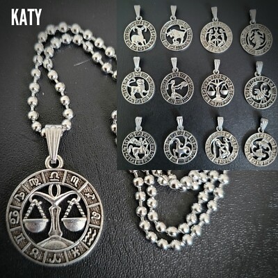 12 Star Horoscope Astrology Zodiac Birth Sign Chain Necklace Silver Tone Gift