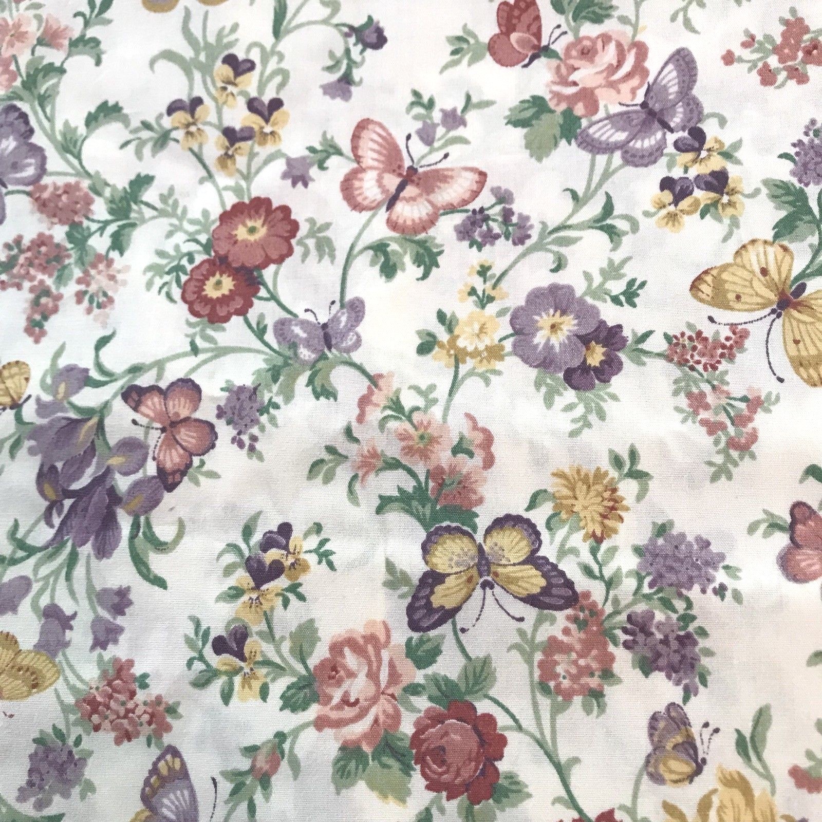 Floral Butterflies Cotton Fabric,Muted Colors, 1.5 Yards. Small Scale Print