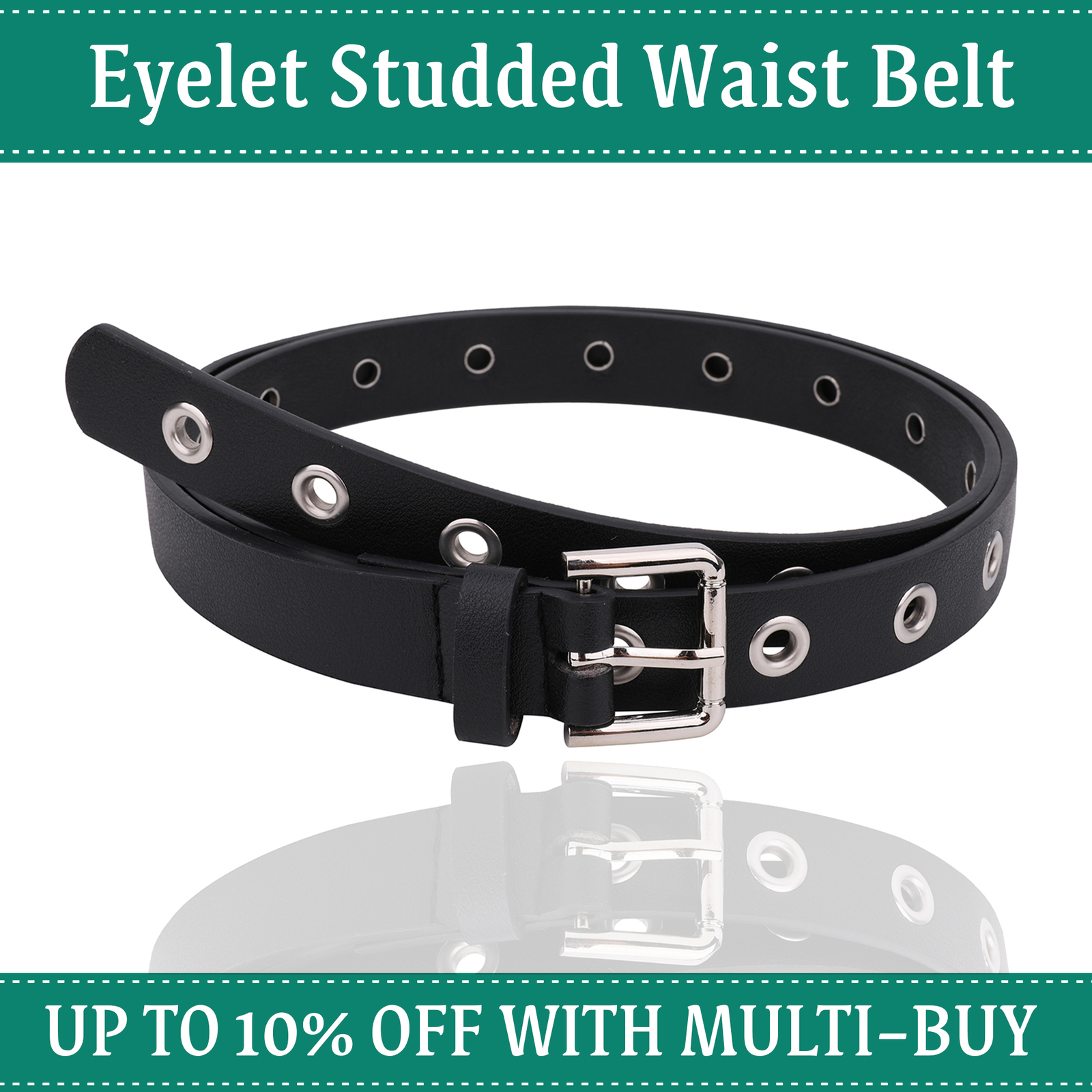 PU-Leder Taillen Gürtel Mit Ösen Nieten, Schwarz, Verstellbar, Schnalle