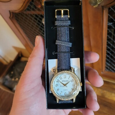 Gruen SR626SW Denim Jeans Bracelet Gold Tone Quartz Analog Ladies Watch