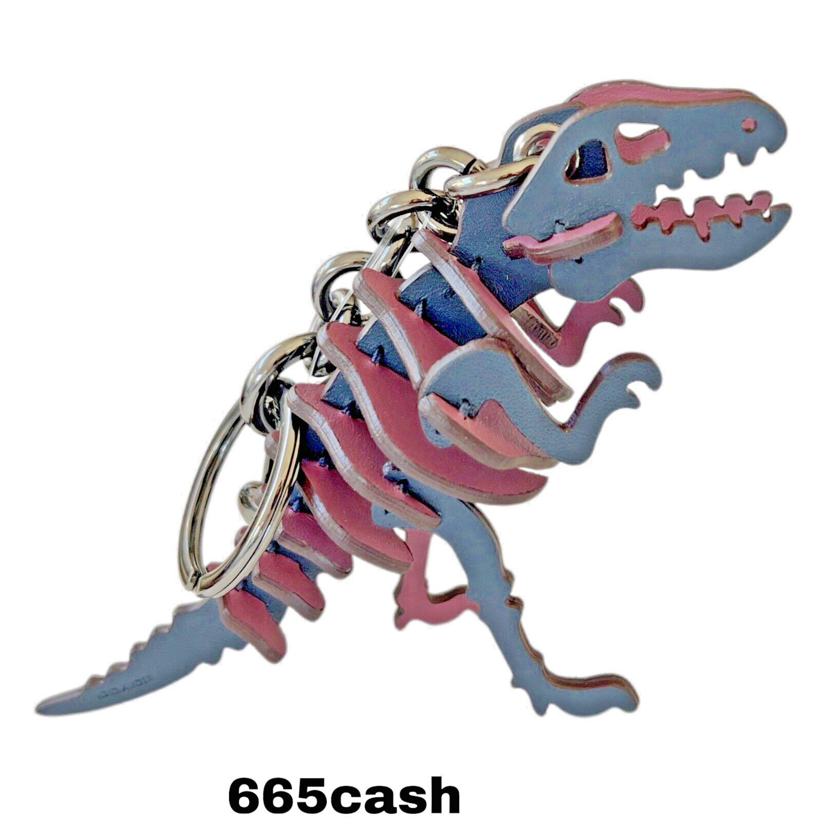 Coach Rexy Dinosaur Dk Denim & Black Leather Puzzle Keychain