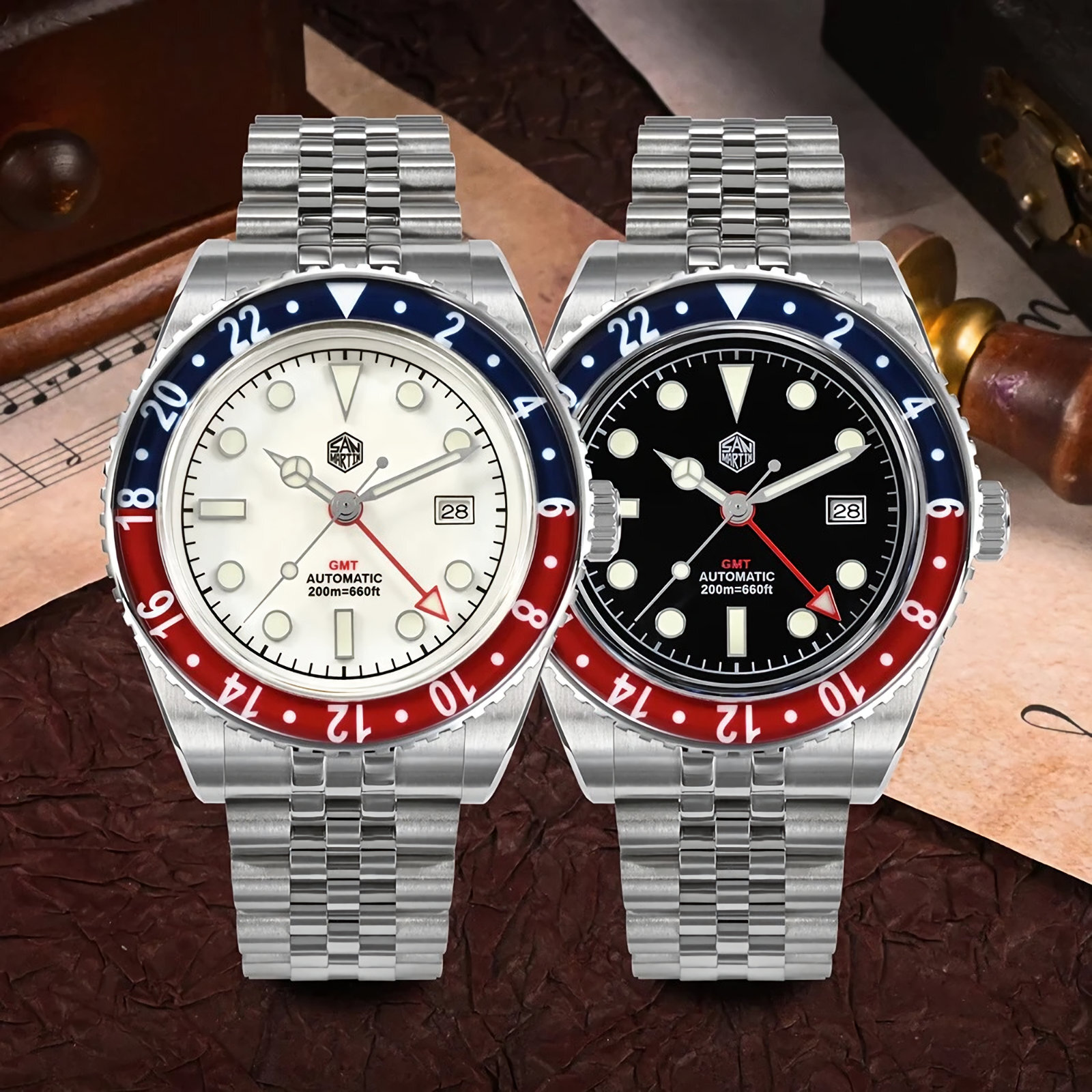 SAN MARTIN SN0005-GMT-4 Automatic Stainless Steel 40mm 20ATM