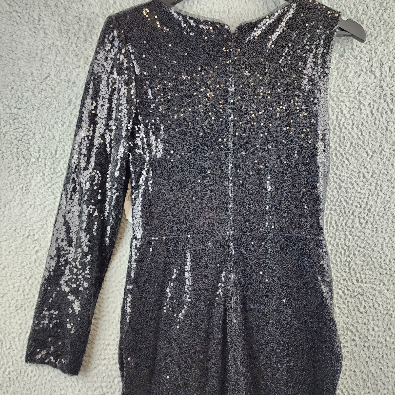 AQUA One Sleeve Sequin Gown Womens 4 Black Round Neck Rosette Detail Zip Closure - Picture 16 of 18
