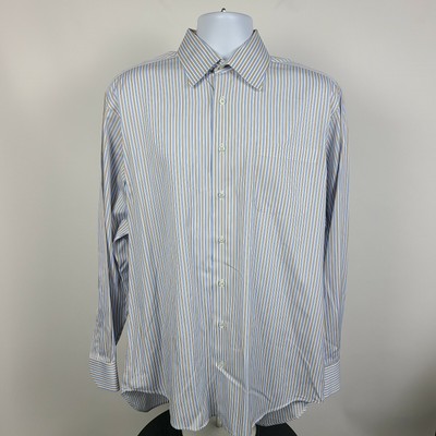Robert Talbott Classic Brown White Blue Striped Mens Dress Shirt Size 16